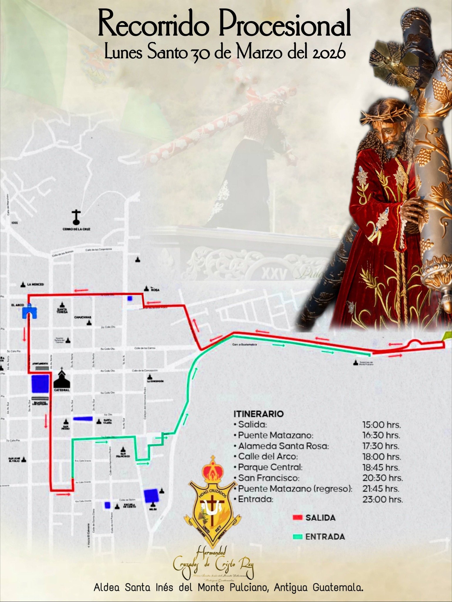 Santo-Via-Crucis-Antigua-Guatemala-Lunes-Santo Recorrido de Jesús Nazareno del Santo Vía Crucis, Santa Inés del Monte Pulciano